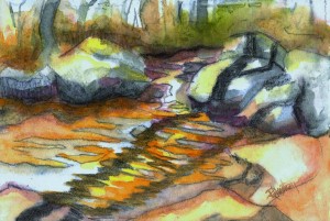 noname creek 08 study 2 11x7.5, watercolor and charcoal